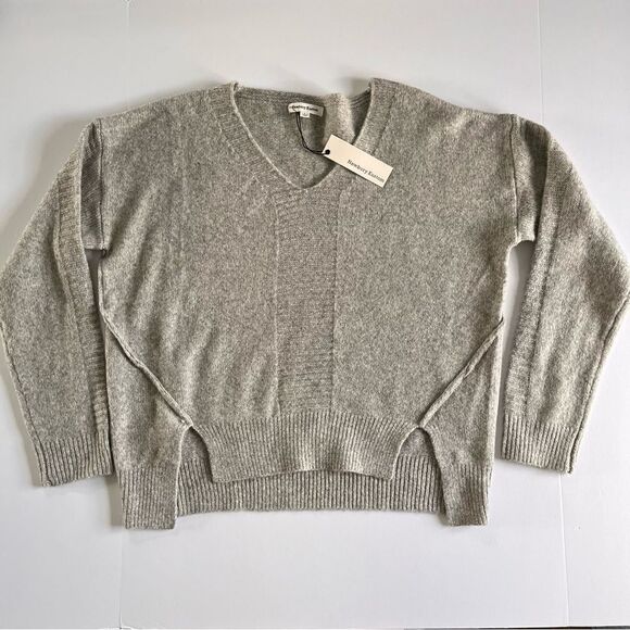 NWT Newbury Kustom V Neck Wool Blend Gray Sweater Unique Cut Out Hem Size Large - Picture 11 of 12
